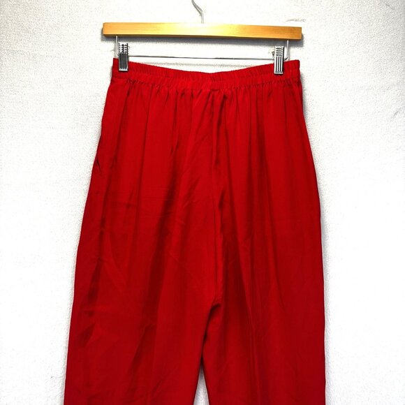 Vintage 90s 100% Silk Pleated Pants Womens 10 Red High Rise Christmas Holiday - Picture 4 of 16